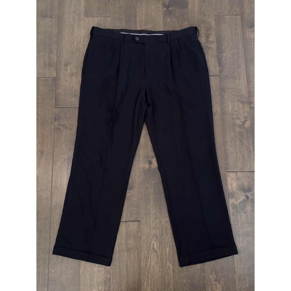 Haggar Repreve Mens Pleated Dress Pants 42X30 Navy Blue Expandable Waist Trouser